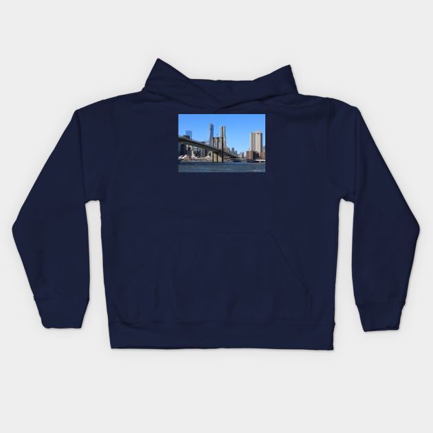 Brooklyn Bridge with Manhattan Skyline Kids Hoodie by Christine aka stine1